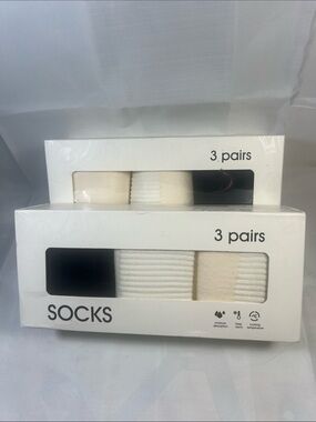 Women's 3-Pack Casual Crew Socks - Black, White, Cream 2 box